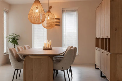 Sfeerbeeld Houten jaloezie vrijhangend wit in eetkamer