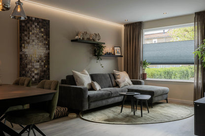 Vrijhangend plisségordijn in woonkamer